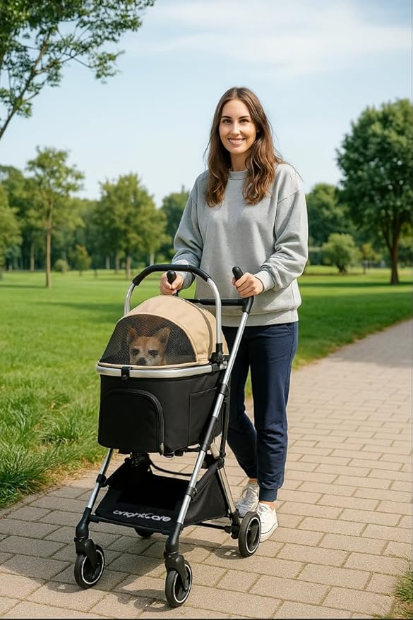 3-in-1 Small Pet Carrier with Stroller for Small Dogs &amp; Cats Under 20 lb – Removable Carrier Converts to Car Seat – Lightweight, One-Hand Fold, No-Zipper Entry