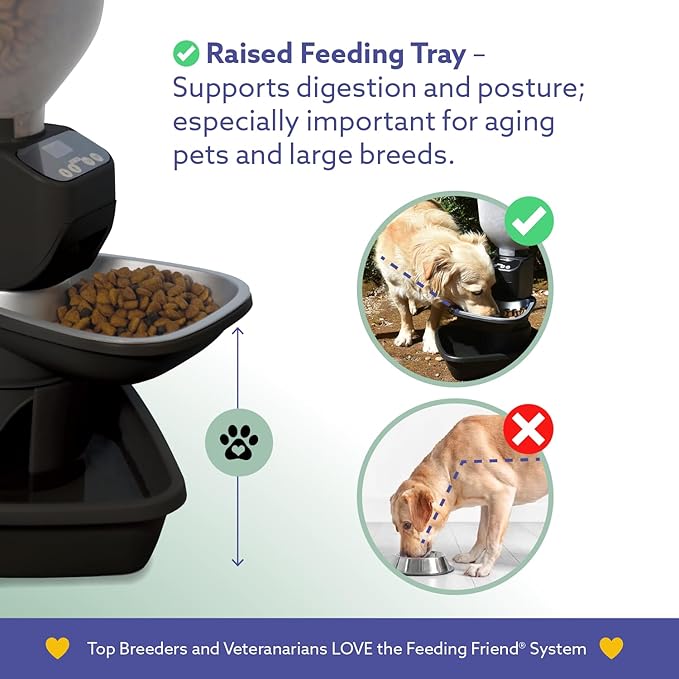 Automatic Dog &amp; Cat Food Feeder with Water Dispenser – Smart Pet Feeder with Portion Control, OLED Display, Anti Jam Design, Battery Operated Dispenser for Medium/Large Pets - Black