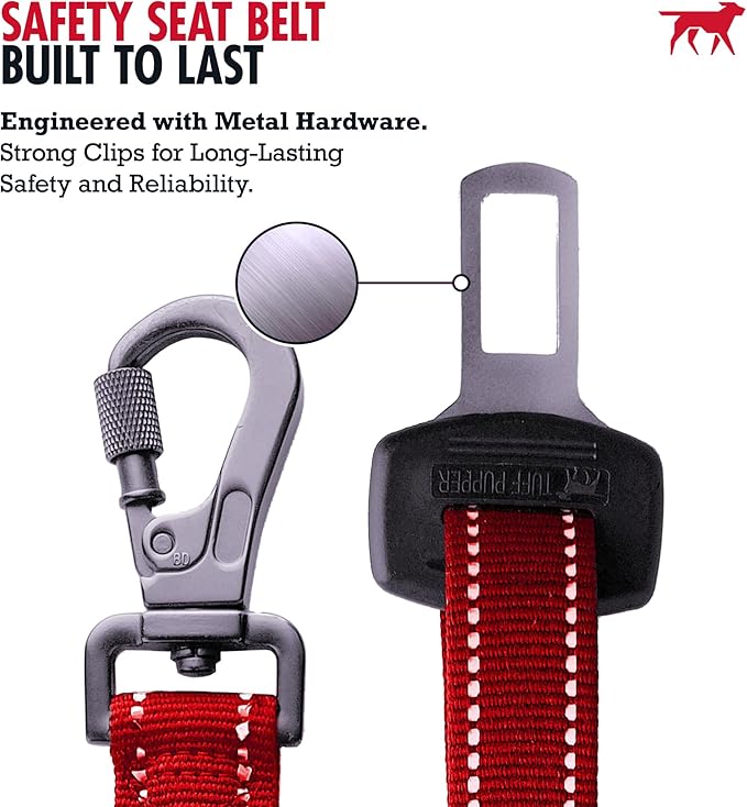 Tuff Pupper Dog Seat Belt | Adjustable Length Dog Seatbelt Restraint | Tangle-Free Locking Carabiner | Shock-Absorbing Bungee | Reflective Stitching for Visibility | Universal Fit for Cars &amp; Trucks