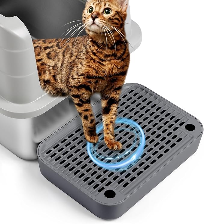 Cat Litter Box Ramp Mat with Filter Function, Cat Step Pedal Stool for Self-Cleaning Litter Box, Easy to Clean, Ideal for Kitten &amp; Elderly Cats (Dark Grey)