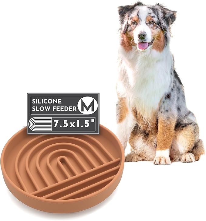 The Slowdown Bowl Silicone Slow Feeder for Dogs &amp; Puppies, Slow Eating Modern Lick Mat Design, Reduces Gulping, Fits 2 Cups 7.5” Across x 1.5” Tall, Mealtime Challenge, Medium-Terracotta