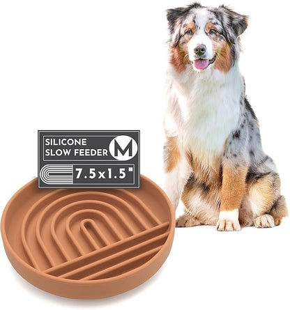 The Slowdown Bowl Silicone Slow Feeder for Dogs &amp; Puppies, Slow Eating Modern Lick Mat Design, Reduces Gulping, Fits 2 Cups 7.5” Across x 1.5” Tall, Mealtime Challenge, Medium-Terracotta