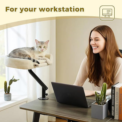 PAWZ Road Cat Desk Bed for Indoor Cats, Cat Bed for Desk Supports Up to 50 lbs, 360° Rotation &amp; Adjustable, Nest Desktop Attachment Cats Hammock for Table, White