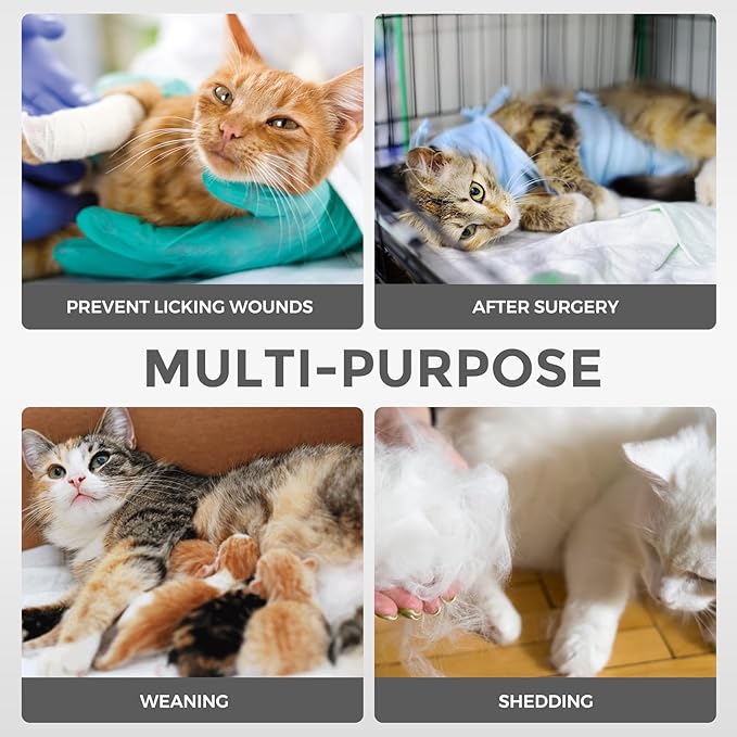 Dotoner Cat Surgery Recovery Suit for Female Male Anti-Licking Pet Surgical Pajamas Long Sleeve Prevent Shedding Cat Spay Recovery Suit&amp;E Collar Alternative Bodysuit for Cats