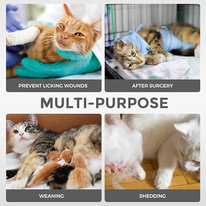 Dotoner Cat Surgery Recovery Suit for Female Male Anti-Licking Pet Surgical Pajamas Long Sleeve Prevent Shedding Cat Spay Recovery Suit&amp;E Collar Alternative Bodysuit for Cats