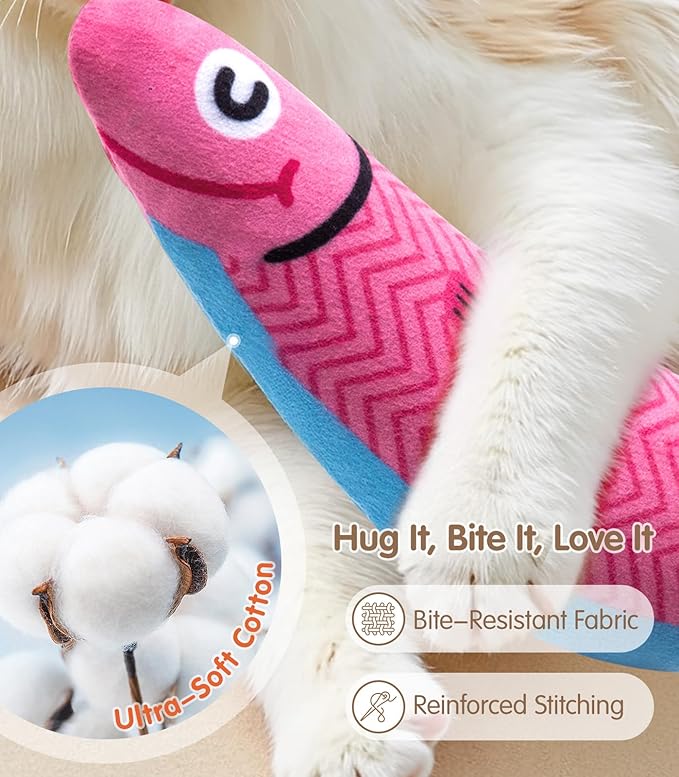 Interactive Cat Toys with[5000mg Premium A+Catnip][Baby Grade] Soft Chew Kicker Cat Toys for Indoor Cats &amp; Kittens, Crinkle &amp;Rattle Fish Sound Toy, Drives Bored Cats Crazy with Fun,3 Pack