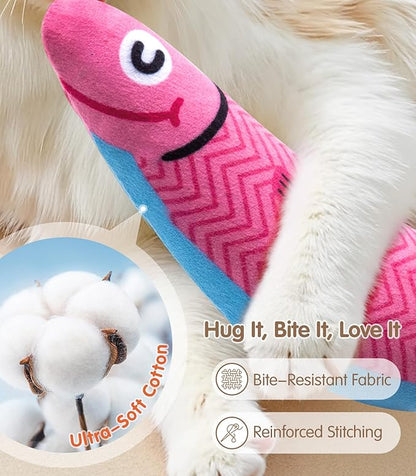 Interactive Cat Toys with[5000mg Premium A+Catnip][Baby Grade] Soft Chew Kicker Cat Toys for Indoor Cats &amp; Kittens, Crinkle &amp;Rattle Fish Sound Toy, Drives Bored Cats Crazy with Fun,3 Pack