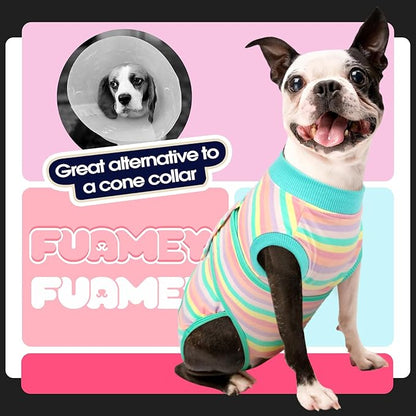 FUAMEY Recovery Suit for Dogs After Surgery,Soft Breathable Dog Bodysuit E-Collar &amp; Cone Alternative Surgical Suit,Male Female Dog Neuter Spay Suits Anti Licking Wounds Onesie Mint Green Stripes XL