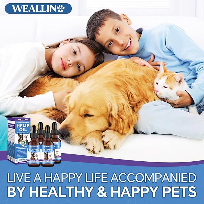 Hemp Oil for Dogs and Cats - Omega-3, 6, 9 Rich Organic Extract - Eases Pet Anxiety, Pain, Skin &amp; Coat Health - Stress Relief, Hip &amp; Joint Support - Calming Treats (4 Pack)