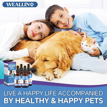 Hemp Oil for Dogs and Cats - Omega-3, 6, 9 Rich Organic Extract - Eases Pet Anxiety, Pain, Skin &amp; Coat Health - Stress Relief, Hip &amp; Joint Support - Calming Treats (4 Pack)