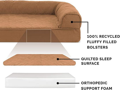 Furhaven Orthopedic Dog Bed for Large Dogs w/ Removable Bolsters &amp; Washable Cover, For Dogs Up to 125 lbs - Quilted Sofa - Toasted Brown, Jumbo Plus/XXL