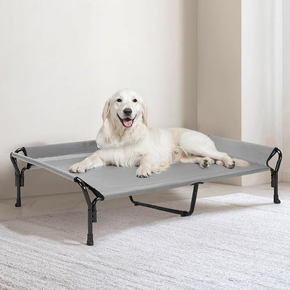 Veehoo Cooling Elevated Dog Bed, XL Raised Pet Cot with Guardrail &amp; Slope Headrest, Durable Breathable Teslin Mesh, Non-Slip Feet, Washable Dog Couch Bed for Indoor &amp; Outdoor, 50.5" x 33.5, Gray