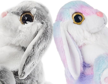 My OLi Bunny Stuffed Animal Pack of 2 Plush Rabbit 7in Stuffed Bunny with Floppy Ear Bedtime Friend Soft Toy Gifts for Girls Boys Kids, Gray &amp; Rainbow