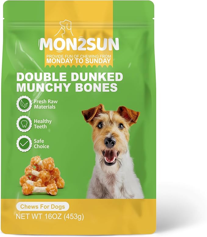 MON2SUN Dog Treats, 16oz Mini Rawhide Chews, Chicken Dumbbells with Rice for Small Dogs &amp; Toy Breed, Crunchy and Healthy (2.5 Inch 30 Count)