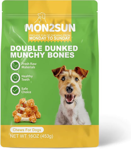 MON2SUN Dog Treats, 16oz Mini Rawhide Chews, Chicken Dumbbells with Rice for Small Dogs &amp; Toy Breed, Crunchy and Healthy (2.5 Inch 30 Count)