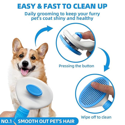 Bath Grooming Kit with Hair Brush, Towel &amp; Scrubber Gloves - 6-in-1 Slicker Brush for Shedding Dogs &amp; Cats, Blue