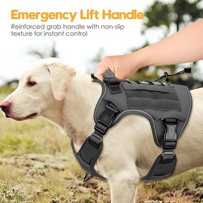 Heavy-Duty Tactical Dog Harness for Large Dogs, No Pull Adjustable Reflective Pet Vest with Molle System, K9 Military-Grade Control for Service Training, Outdoor &amp; 10+ Breeds, Gray, XX-Large