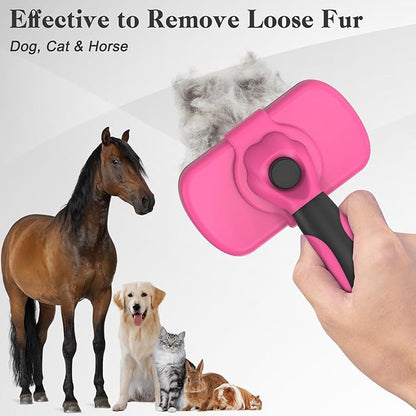 Self-Cleaning Pet Grooming Brush - Skin-Friendly Deshedding Tool for Dogs &amp; Cats in Pink, Removes Loose Hair and Tangles