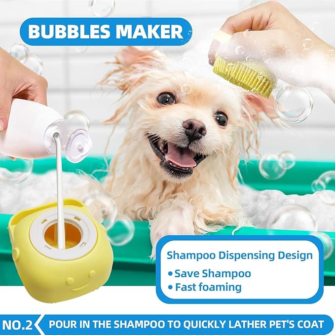 Bath Grooming Kit with Hair Brush, Towel &amp; Scrubber Gloves - 6-in-1 Slicker Brush for Shedding Dogs &amp; Cats, Blue
