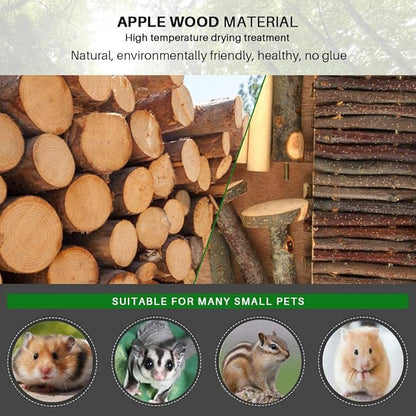 HOSUKKO Hamster Climbing Toys Wooden Hamster Playing Activity Set, Hamster Activity Playground Climb Platform Apple Wood Chewing Toys for Hamster Small Pets (D-Playground with Large Bridge)