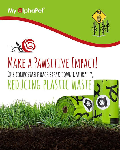 Compostable Dog Poop Bags, Cornstarch Eco-Friendly, HOME COMPOST NF T 51-800, 120 Count, Large Size Bag 9x13 Inches, 8 Unscented Refill Rolls, Leak-proof, Plantbased, GM-Free Corn