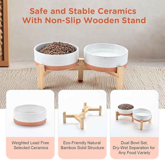 SPUNKYJUNKY Elevated Dog Bowls Ceramic, 5.1&