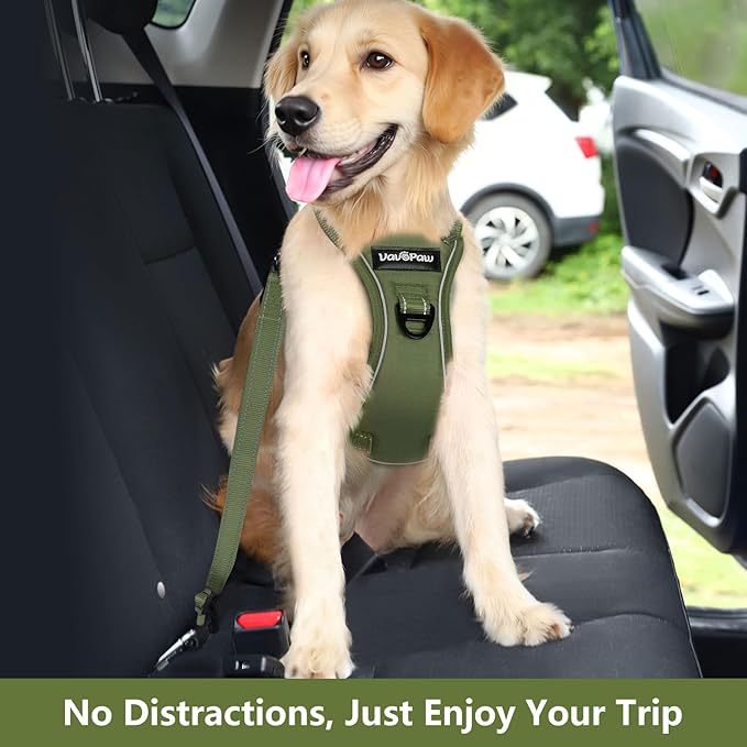 Dog Seat Belt Harness for Car, Dog Car Harness Adjustable Mesh Breathable &amp; Dogs Seatbelt Safety Tether with Elastic Bungee for Small Medium Large Pets(Army Green, XL)