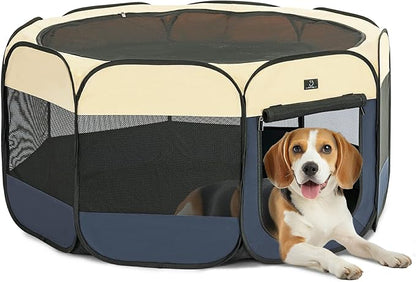 A 4 Pet Portable Dog Playpen, 49” Playpen for Dogs with Bowl, Suitable for Puppies, Kittens, and Small Animals, Removable Zipper &amp; Mesh Panel(19”W × 12”H)