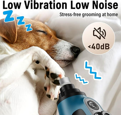 Casfuy Smart 6-Speed Dog Nail Grinder - 50% More Power Pet Nail Grinder with 2 LED Lights Quiet Rechargeable Electric Dog Nail Trimmers File Toenail Grinder for Large Medium Small Dogs &amp; Cats (DB)