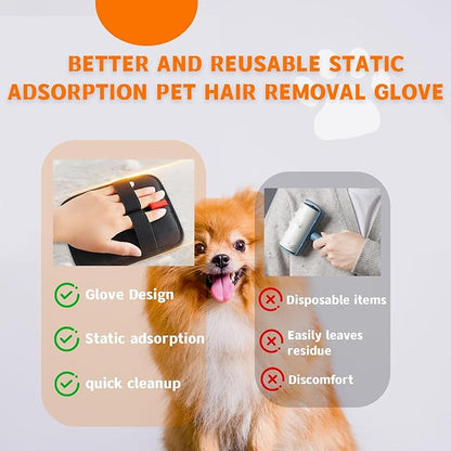 2PCS Electrostatic Pet Hair Removal Gloves,Pet Hair Removal Tool,Reusable Cat &amp; Dog Hair Remover for Carpet,Couch,Furniture,Car Seat,Cat Grooming Gloves