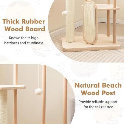 Tangkula Wood Cat Tree for Indoor Cats, Multi-Level Modern Cat Tower with Sisal Scratching Board &amp; Post, Padded Perch, Platform, Hanging Toy, Minimalist Kitten Activity Center for Small &amp; Medium Cats