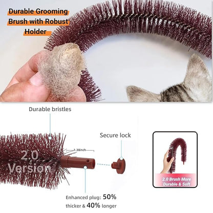 Happi N Pets Large Cat Self Groomer, Arch Grooming Brush with Heavy Wooden Scratching Pad, Rubbing Post &amp; Toy, Cat Face Scratchers Body Massager, Cat Scratchers for Indoor Cats, Brown