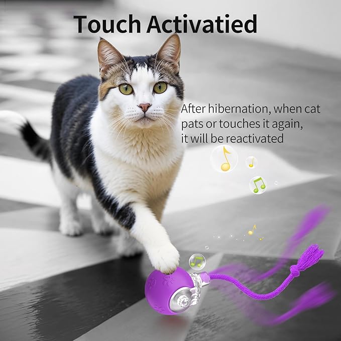 Interactive Cat Toys, Automatic Moving Cat Toys for Bored Indoor Adult Cats, Fast Rolling, Chirping &amp; Motion-Activated Kitty Toys, Fun Gift for Cats with Speedy Tail 2.0, USB Rechargeable, Purple