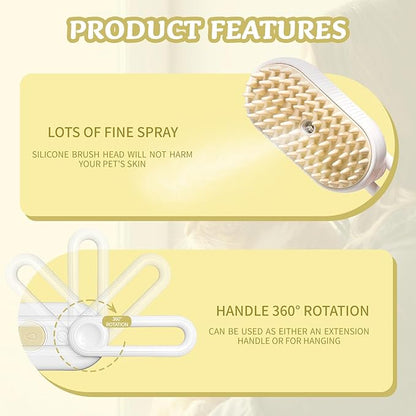 3-in-1 Rechargeable Steam Brush for Cats &amp; Dogs - Anti-Static Spray Pet Grooming Brush with Warm Mist Massage, Hair Shedding Control, Detangling Comb &amp; Cleaning Tool for Effective Deshedding
