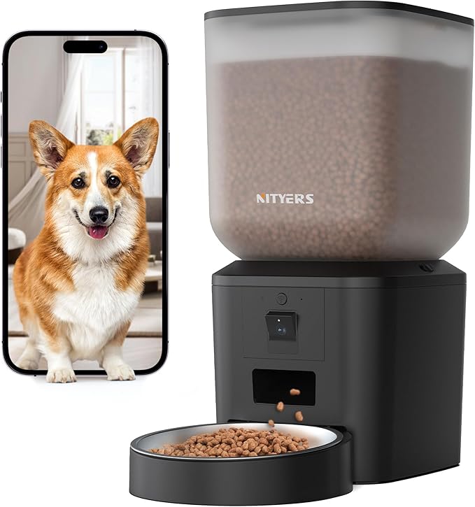 Automatic Dog &amp; Cat Feeder with Camera &amp; WiFi – 8L/34 Cups, 1080P Night Vision, 2.4 &amp; 5G WiFi, 2-Way Talk, 10s Voice Recording, Timed Food Dispenser, Up to 99 Portions, 15 Meals Per Day
