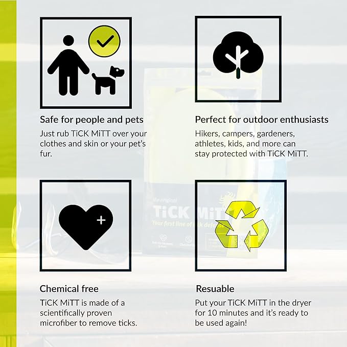 Yellow Tick Removal Glove for Humans &amp; Pets - Safely Remove Ticks Effortlessly, Chemical-Free, Durable, Portable Tick Management Tool for Outdoor Adventures &amp; Everyday Use
