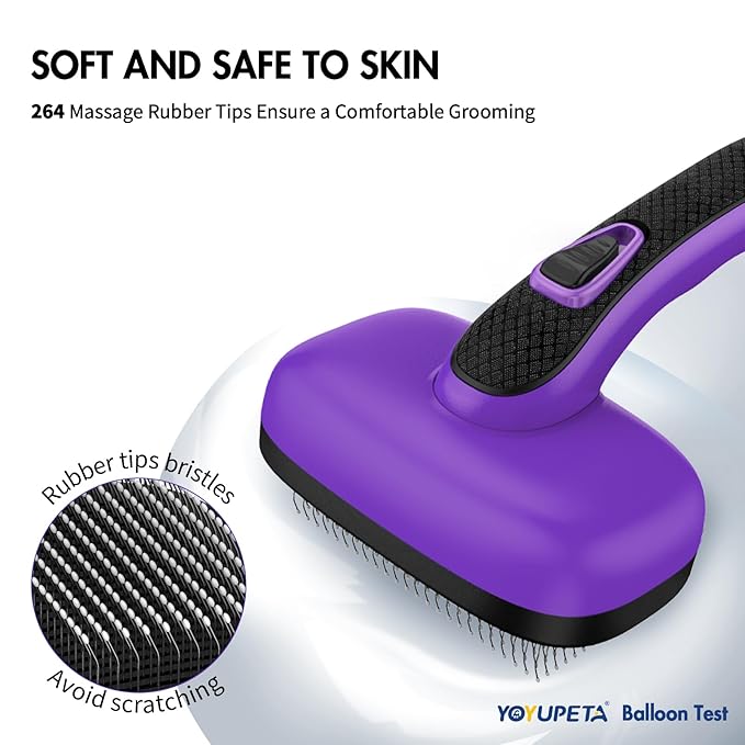 3 PCS Dog Grooming Brush Kit – Self Cleaning Slicker Brush for Shedding Short &amp; Long Haired Dogs &amp; Cats. Removes Loose Fur, Undercoat, Mats, Tangles for Small, Medium &amp; Large Pets. Purple