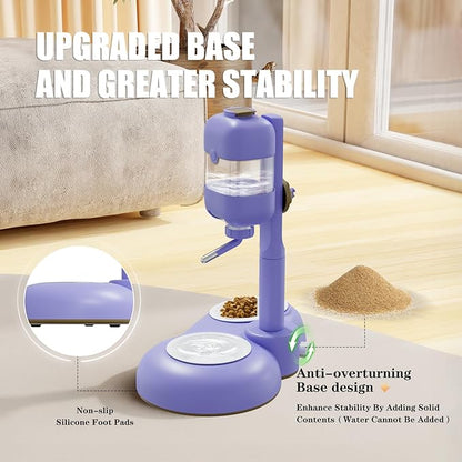 Dog Bowls with Puppy Weaning Bottles,3 in 1 Dog Bowl Set with Water Dispenser and 2 Food Grade Ceramic Bowls for Cats,Bunnies,Ferrets and Small Sized Dogs（Purple）