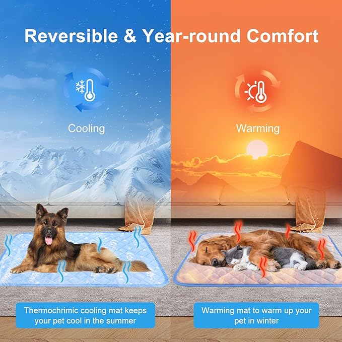 MH MYLUNE HOME Dog Cooling Mat 59" x 40" Arc-Chill Cool Fiber &amp; Endothermic Color Changing Double-Sided Cooling &amp; Warm Dog Mat, Foldable Washable Summer Pet Blanket