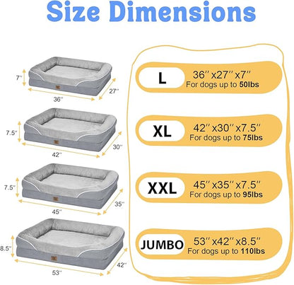 Washable Orthopedic Large Dog Bed - Removable Waterproof Cover with Bolster Extra Large Dog Bed Foam Support XL Large Big Pet Dogs Beds