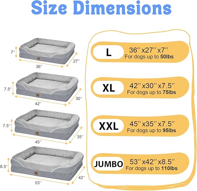 Orthopedic Removable Large Dog Bed -XL Large Dog Bed with Washable Cover and Removable Bolsters Non-Slip Bottom &amp; Waterproof Pet Bed Sofa