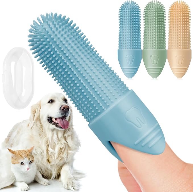 4 Pack Dog Toothbrush, 360° Cleaning Finger Brush for Dogs Teeth, Food Grade Silicone Pet Brush Fits Most Fingers, Puppy Toothbrush for Dogs &amp; Cats Dental Care