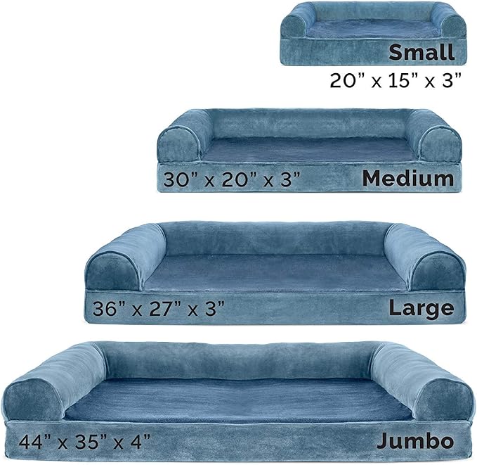 Furhaven Cooling Gel Dog Bed for Large/Medium Dogs w/ Removable Bolsters &amp; Washable Cover, For Dogs Up to 55 lbs - Faux Fur &amp; Velvet Sofa - Harbor Blue, Large