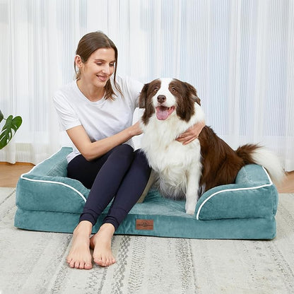 Comfort Expression Small Dog Beds Waterproof Orthopedic Foam Dog Sofa Beds for Medium Dogs Comfy Pet Bed with Washable Removable Cover &amp; Non-Slip Bottom(Small,Washed Blue)
