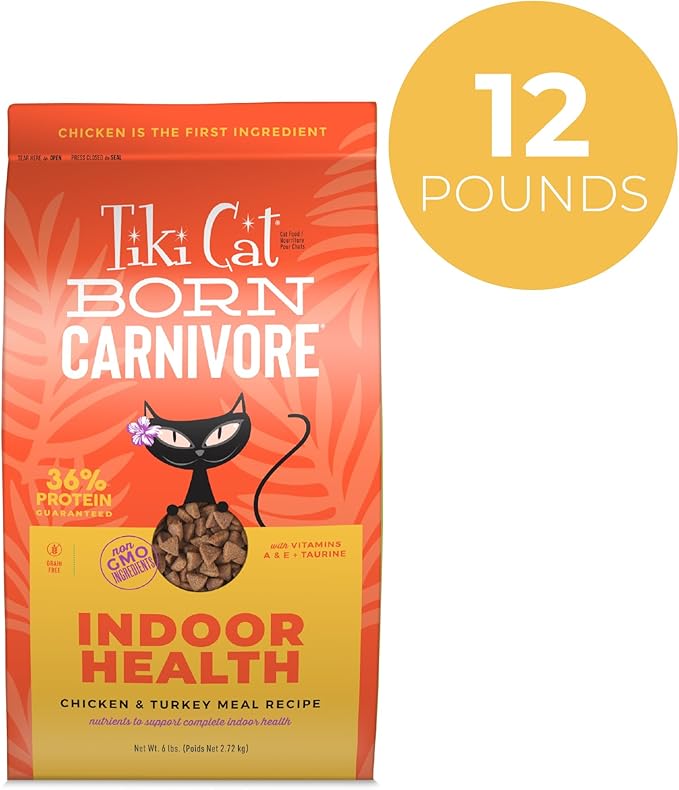 Tiki Cat Born Carnivore Indoor Health Dry Cat Food, Chicken &amp; Turkey Meal, 6 lbs. Bag