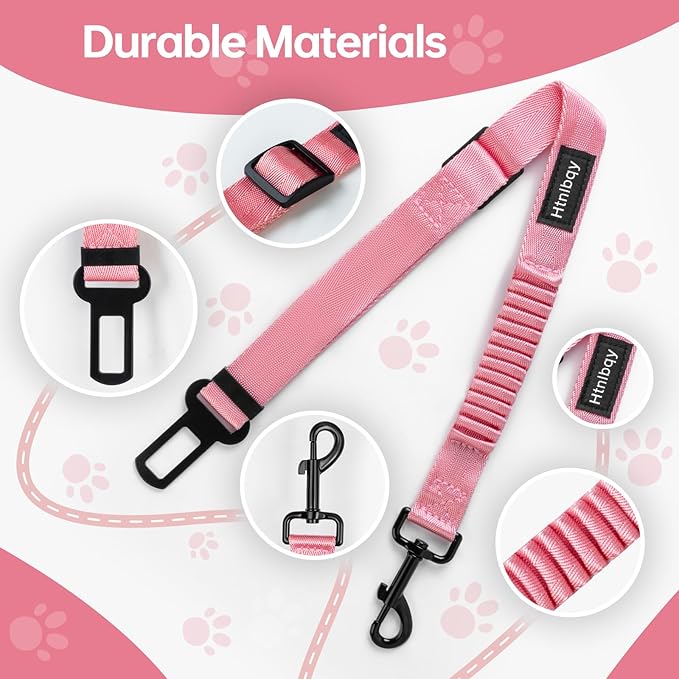 Thickened Dog Seat Belt for Car, 3 Pack Set Retractable Dog Car Adjustable Seatbelts for Vehicle Nylon Pet Safety Heavy Duty &amp; Elastic &amp; Durable Car Harness for Dogs, Light Pink