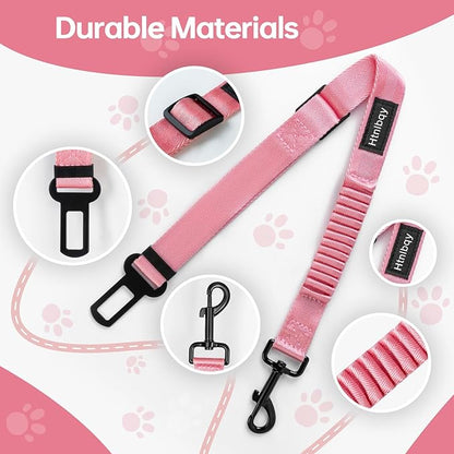 Thickened Dog Seat Belt for Car, 3 Pack Set Retractable Dog Car Adjustable Seatbelts for Vehicle Nylon Pet Safety Heavy Duty &amp; Elastic &amp; Durable Car Harness for Dogs, Light Pink