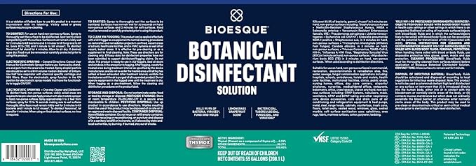 Bioesque Botanical Disinfectant Solution, Heavy Duty Broad-Spectrum Disinfectant, Kills 99.9% of Bacteria, Viruses*, Fungi, &amp; Molds, 55 Gallon (Pack of 1)
