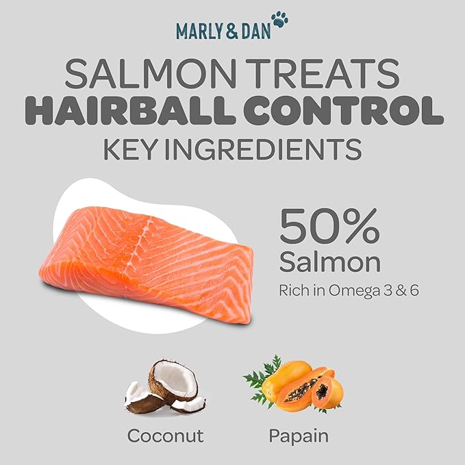 Marly &amp; Dan Salmon Treats for Cats with Brewers Yeast &amp; Coconut, Hairball Recipe, 3-oz Bag