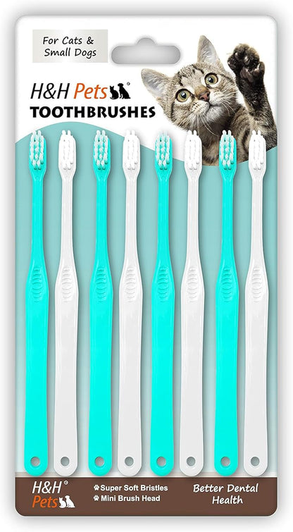 H&amp;H Pets Toothbrush for Small Dogs &amp; Cats - Soft and Extra Small Toothbrush Designed for Cats, Puppies, and XS Breed Dogs Like Teacups, Chihuahuas, Yorkshire, and Poodle, 8 Count Pack